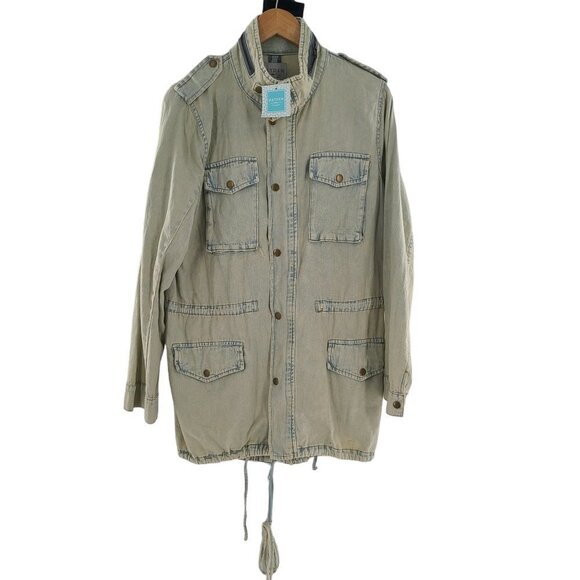 NWT Hayden Los Angeles Denim Jacket Women’s Sz M Cinch Waist Cargo Green Denim - Picture 1 of 6